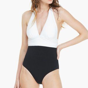 Purpleshe Black White One Piece Swimsuit